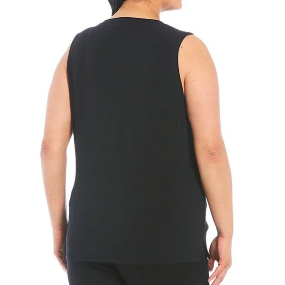 Ali Miles Crepe Lux Crew Neck Sleeveless Tank Top Shell Black Size 2X Neutral - Picture 2 of 12